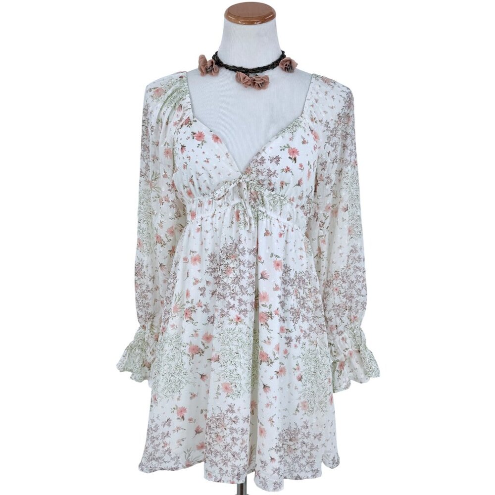 Francesca’s Floral Empire Waist Babydoll Dress M | Cottagecore Coquette Dollette - Picture 2 of 16